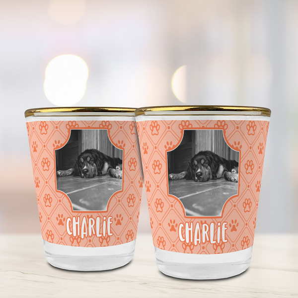 Pet Photo Glass Shot Glass - with gold rim - LIFESTYLE