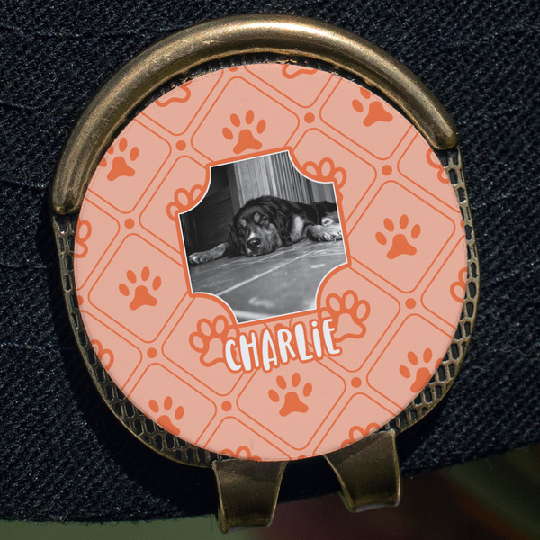 Pet Photo Golf Ball Marker Hat Clip - Gold - Close Up