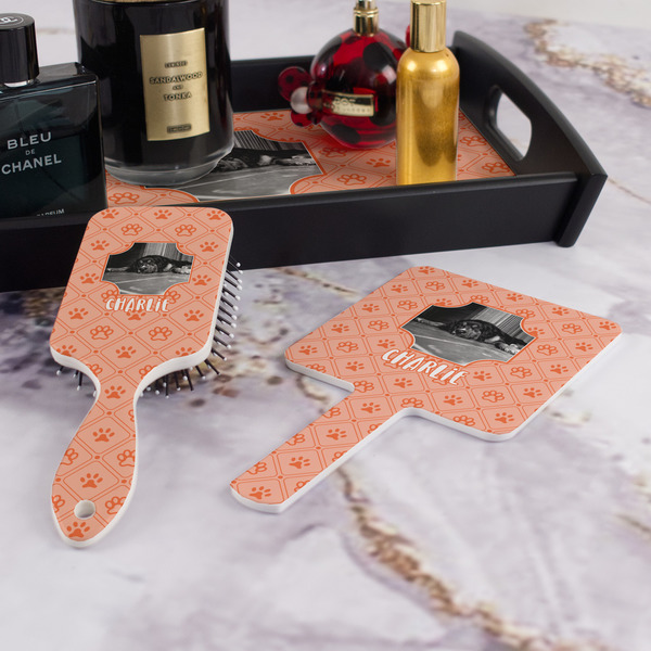 Pet Photo Hair Brush and Hand Mirror - Bathroom Scene