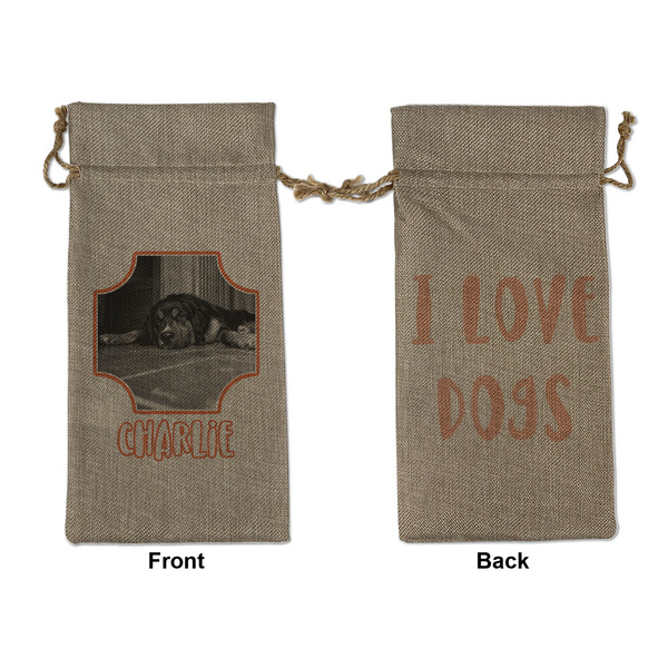 Custom Pet Photo Large Burlap Gift Bag - Front & Back
