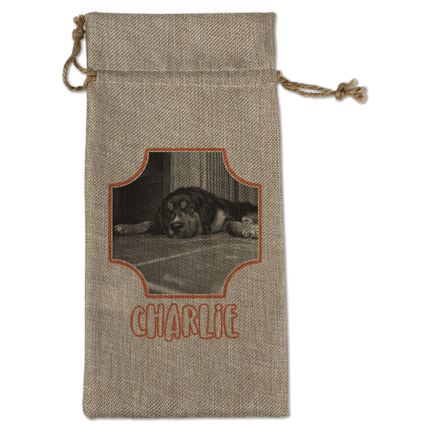 Custom Pet Photo Large Burlap Gift Bag - Front