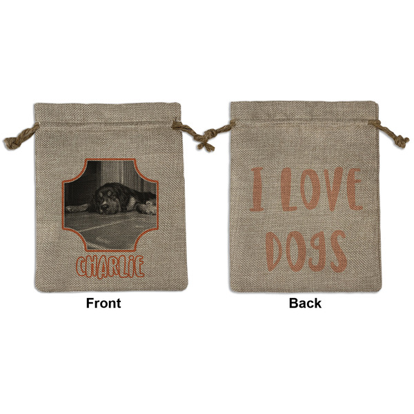 Custom Pet Photo Medium Burlap Gift Bag - Front & Back