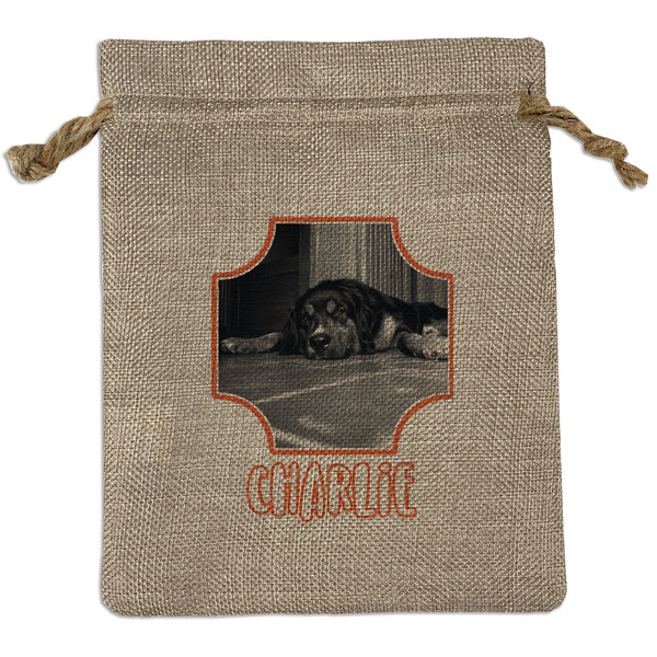 Custom Pet Photo Medium Burlap Gift Bag - Front