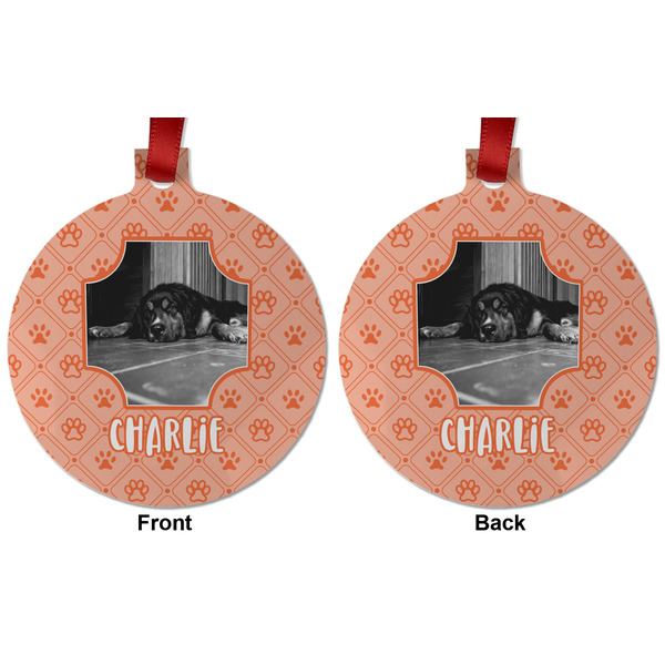 Pet Photo Metal Ball Ornament - Front and Back