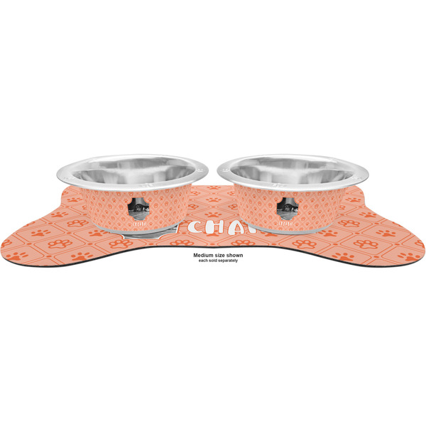 Pet Photo Metal Pet Bowls - On Dog Bone Shaped Mat
