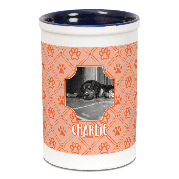 Custom Pet Photo Ceramic Pencil Holders - Blue