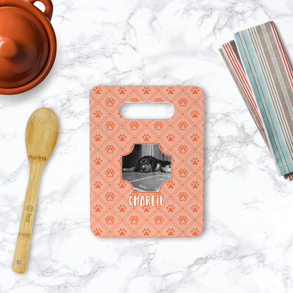 Pet Photo Rectangle Trivet with Handle - LIFESTYLE