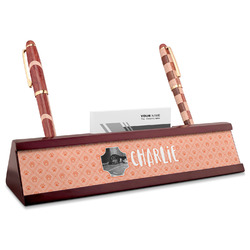 Pet Photo Red Mahogany Nameplate with Business Card Holder (Personalized)