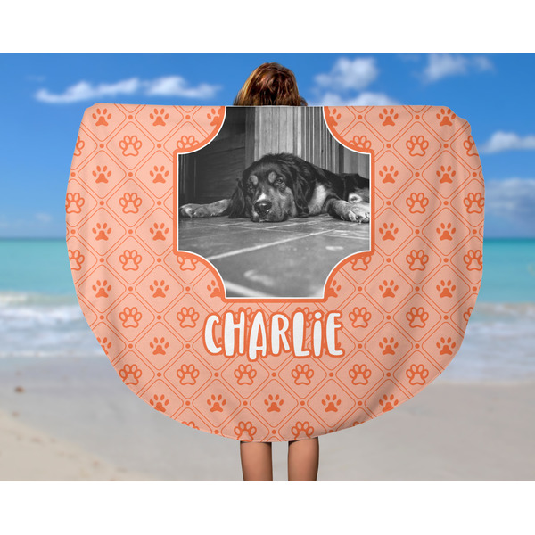 Pet Photo Round Beach Towel - In Use
