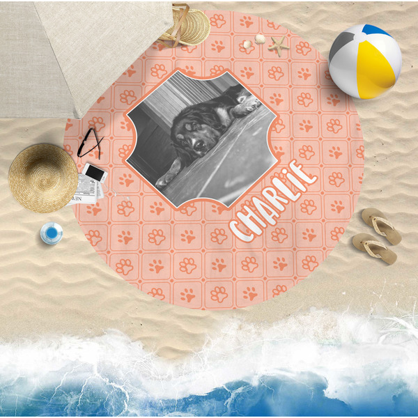 Pet Photo Round Beach Towel Lifestyle