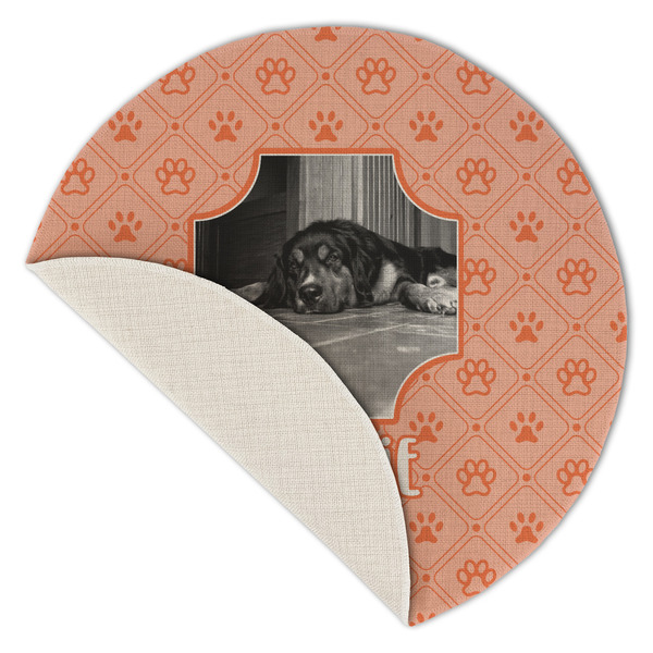Pet Photo Round Linen Placemats - Front (folded corner single sided)