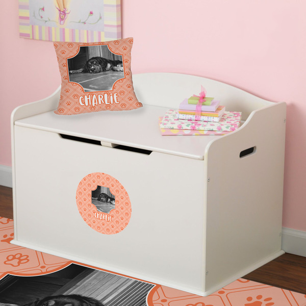 Pet Photo Round Wall Decal on Toy Chest