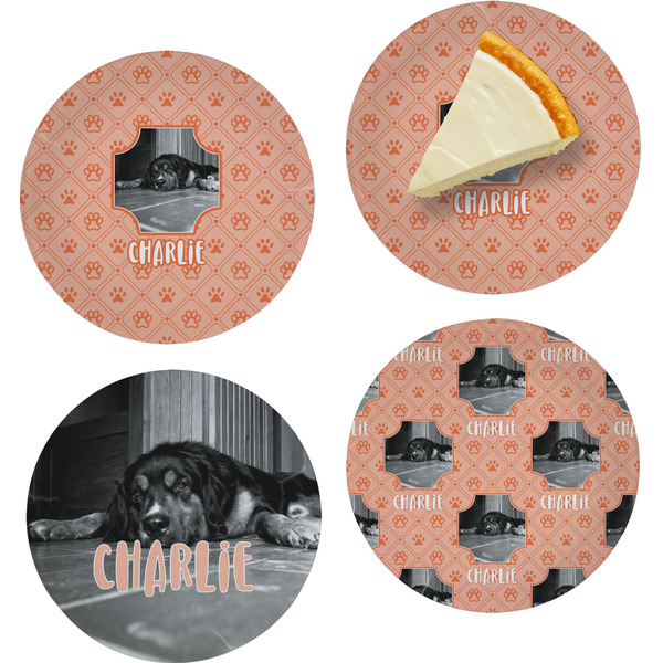 Custom Pet Photo Set of 4 Glass Appetizer / Dessert Plate 8" (Personalized)