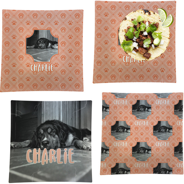 Custom Pet Photo Set of 4 Glass Square Lunch / Dinner Plate 9.5" (Personalized)