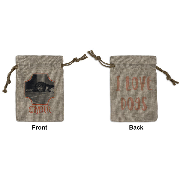 Custom Pet Photo Small Burlap Gift Bag - Front & Back