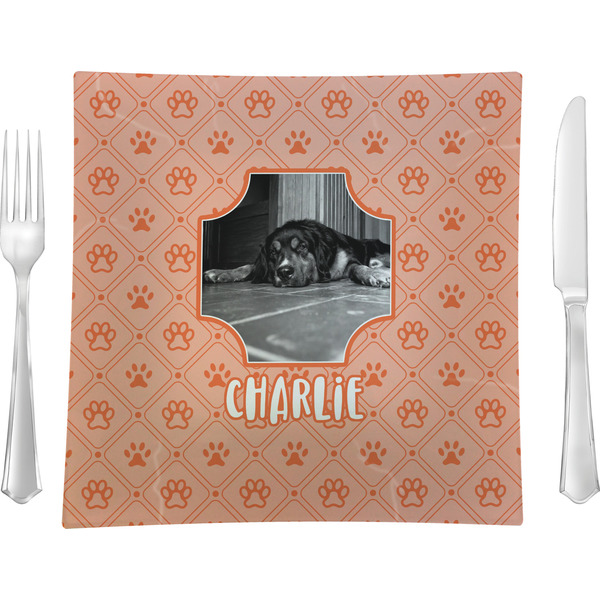 Custom Pet Photo 9.5" Glass Square Lunch / Dinner Plate- Single or Set of 4 (Personalized)