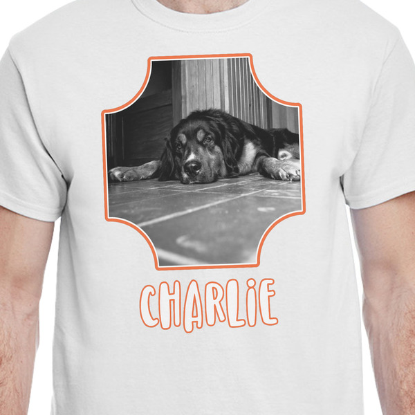 Pet Photo White Crew T-Shirt on Model - CloseUp