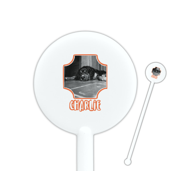 Custom Pet Photo 5.5" Round Plastic Stir Sticks - White - Double Sided