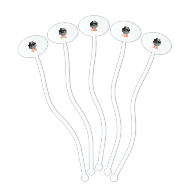 Pet Photo White Plastic 7" Stir Stick - Oval - Fan