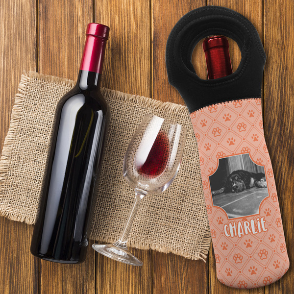 Pet Photo Wine Tote Bag - FLATLAY