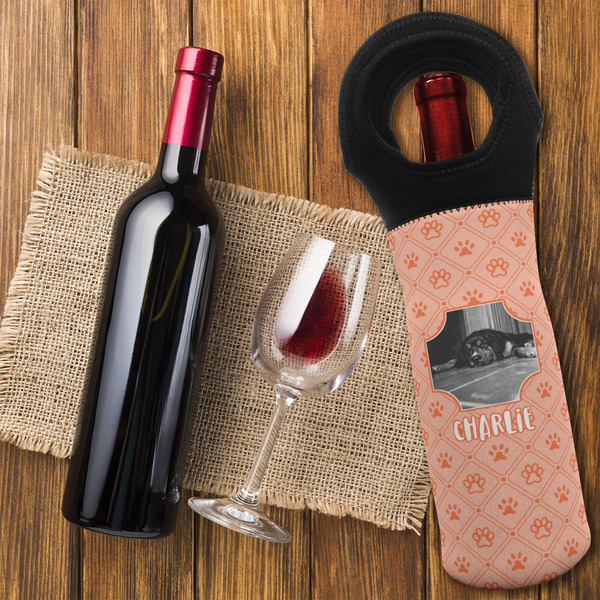Pet Photo Wine Tote Bag - FLATLAY