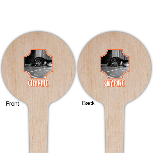 Pet Photo Wooden 4" Food Pick - Round - Double Sided - Front & Back