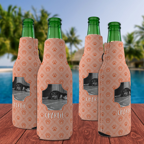 Pet Photo Zipper Bottle Cooler - Set of 4 - LIFESTYLE
