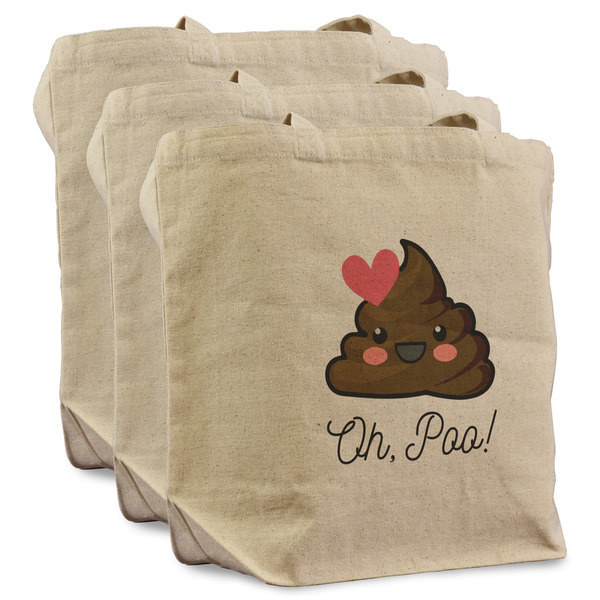 Custom Poop Emoji Reusable Cotton Grocery Bags - Set of 3 (Personalized)