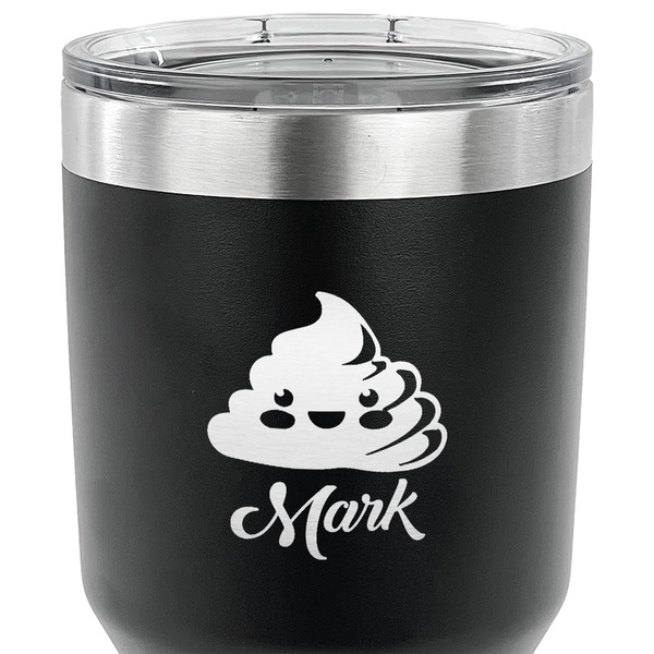 Poop Emoji 30 oz Stainless Steel Ringneck Tumbler - Black - CLOSE UP