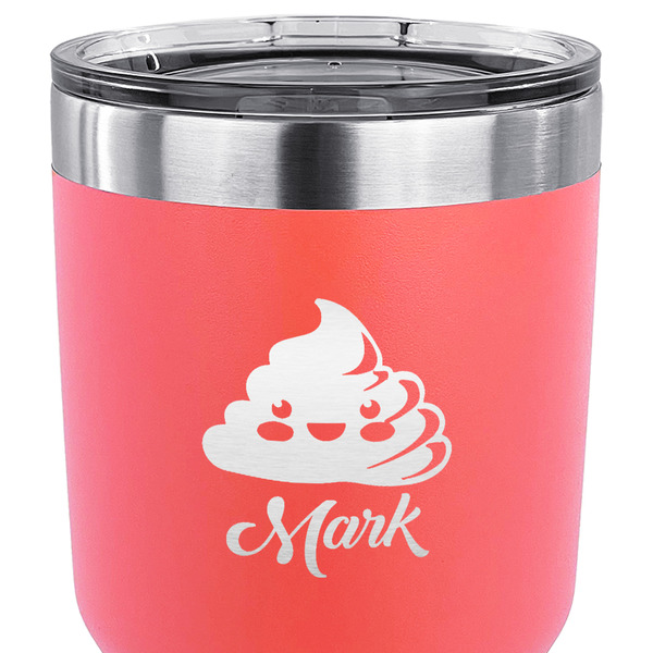 Poop Emoji 30 oz Stainless Steel Ringneck Tumbler - Coral - CLOSE UP