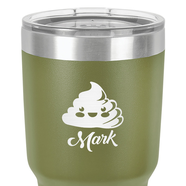 Poop Emoji 30 oz Stainless Steel Ringneck Tumbler - Olive - Close Up