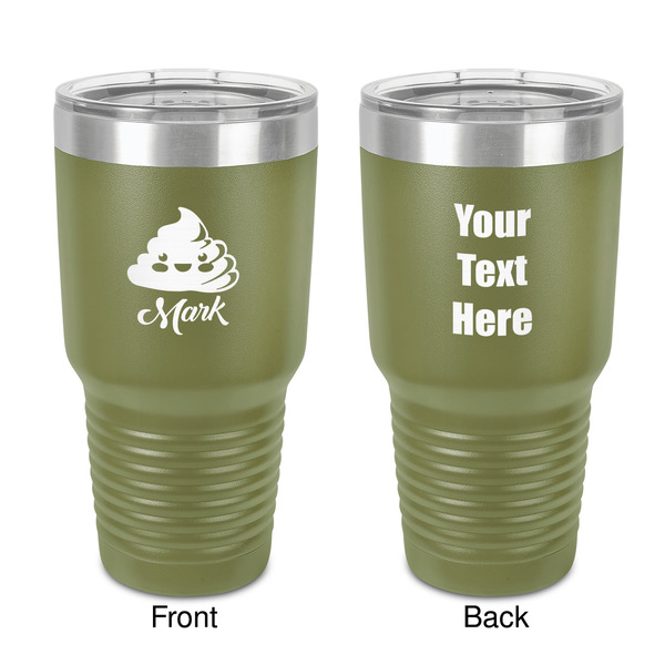 Custom Poop Emoji 30 oz Stainless Steel Tumbler - Olive - Double-Sided (Personalized)