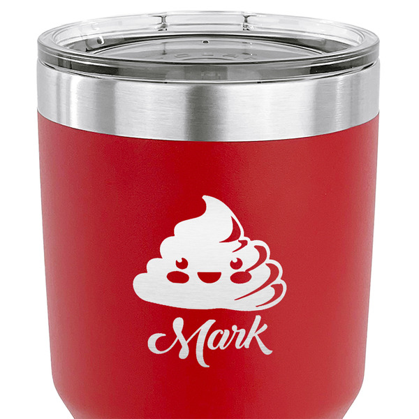 Poop Emoji 30 oz Stainless Steel Ringneck Tumbler - Red - CLOSE UP