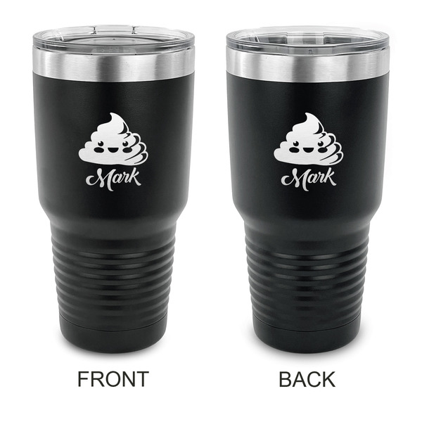 Custom Poop Emoji 30 oz Stainless Steel Tumbler - Black - Double Sided (Personalized)