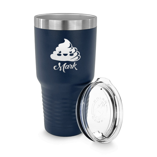 Poop Emoji 30 oz Stainless Steel Ringneck Tumblers - Navy - LID OFF