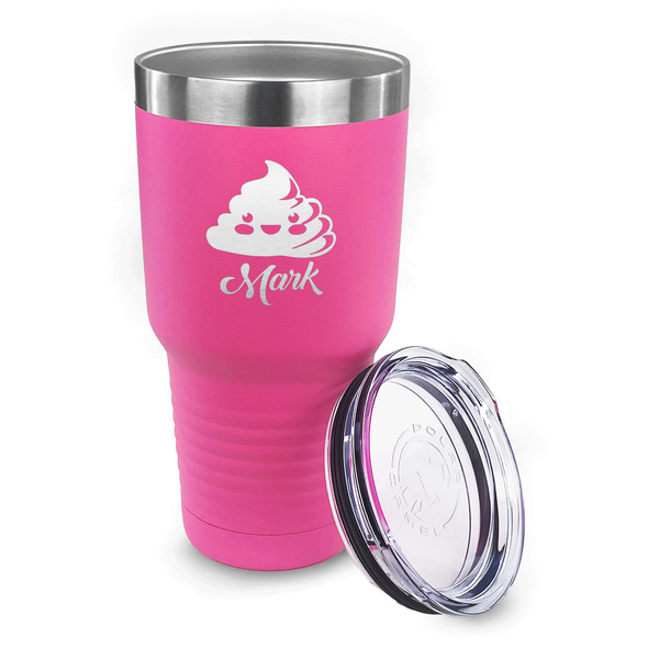 Poop Emoji 30 oz Stainless Steel Ringneck Tumblers - Pink - LID OFF