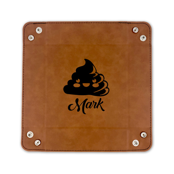 Poop Emoji 6" x 6" Leatherette Snap Up Tray - FLAT FRONT
