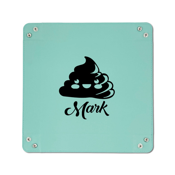 Poop Emoji 6" x 6" Teal Leatherette Snap Up Tray - APPROVAL