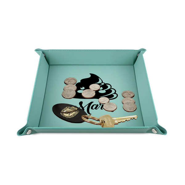 Poop Emoji 6" x 6" Teal Leatherette Snap Up Tray - STYLED