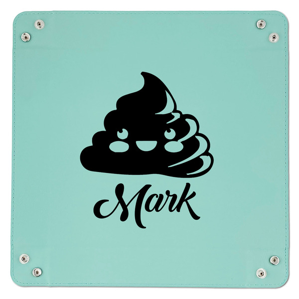 Poop Emoji 9" x 9" Teal Leatherette Snap Up Tray - APPROVAL