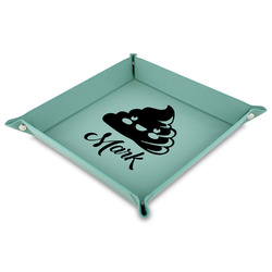 Poop Emoji 9" x 9" Teal Faux Leather Valet Tray (Personalized)