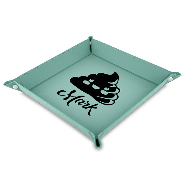 Custom Poop Emoji 9" x 9" Teal Faux Leather Valet Tray (Personalized)