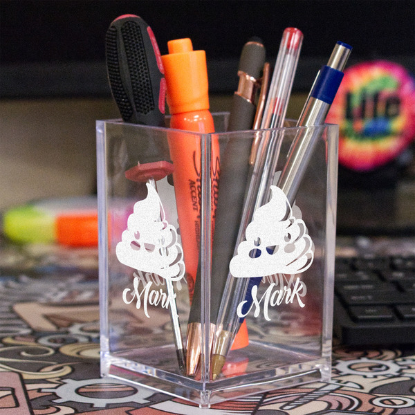 Poop Emoji Acrylic Pen Holder - In Context