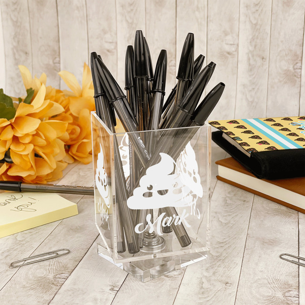 Poop Emoji Acrylic Pencil Holder - IN CONTEXT