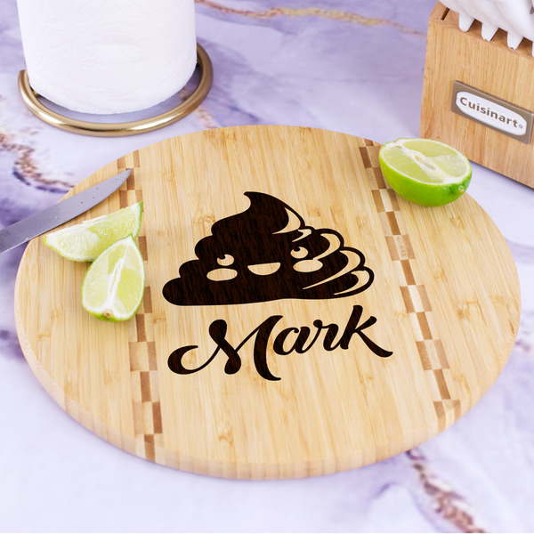 Poop Emoji Bamboo Cutting Board - In Context