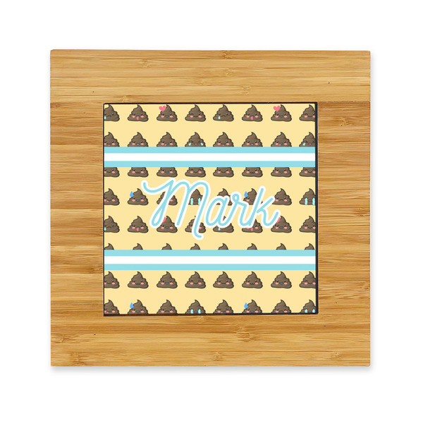 Custom Poop Emoji Bamboo Trivet with Ceramic Tile Insert (Personalized)