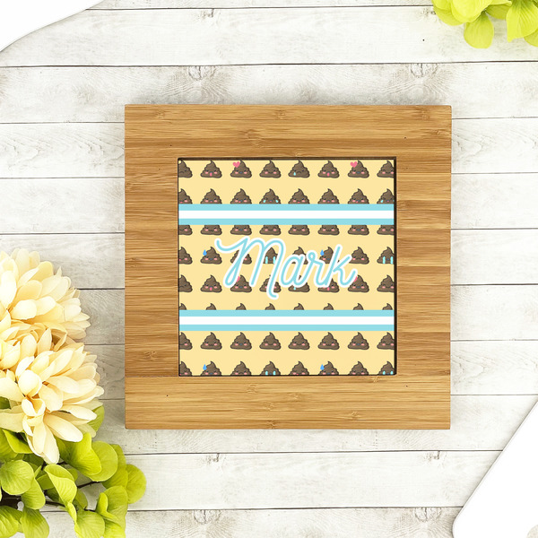 Poop Emoji Bamboo Trivet with 6" Tile - LIFESTYLE