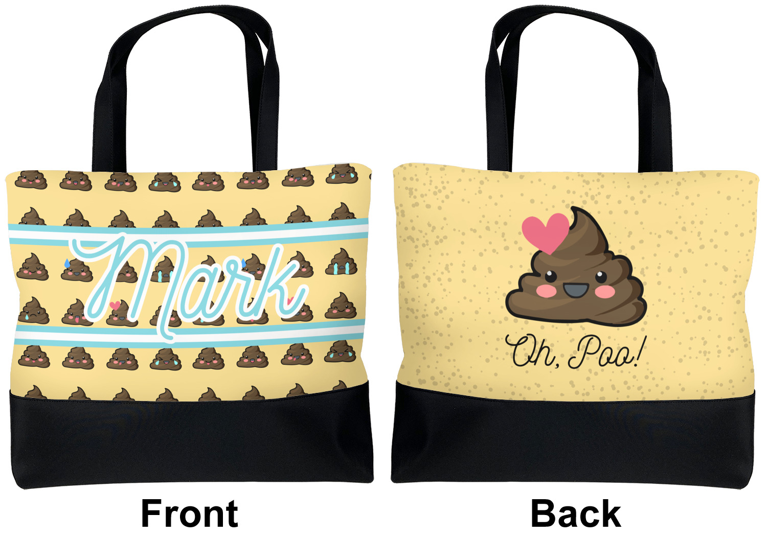 Poop Emoji Beach Tote Bag Regular w/ Name or Text YouCustomizeIt