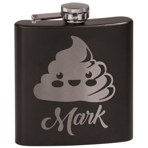 Custom Poop Emoji Black Flask Set (Personalized)