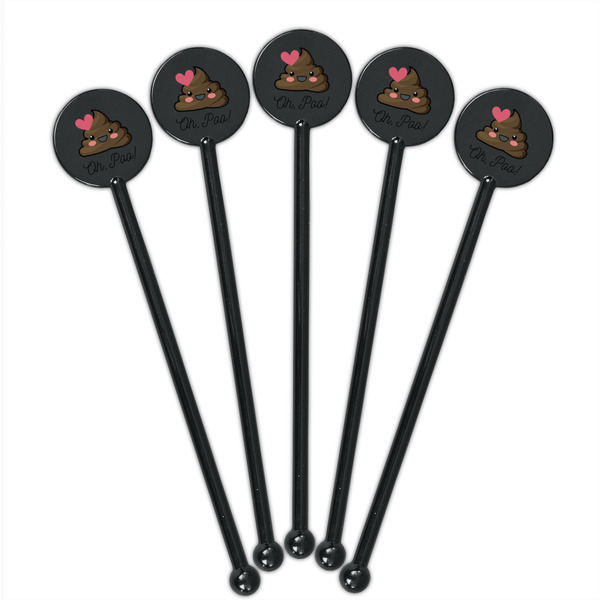 Poop Emoji Black Plastic 5.5" Stir Stick - Round - Fan View